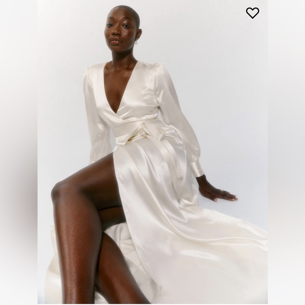 Reformation Satin Ivory Wrap Wedding Dress - Picture 2 of 9